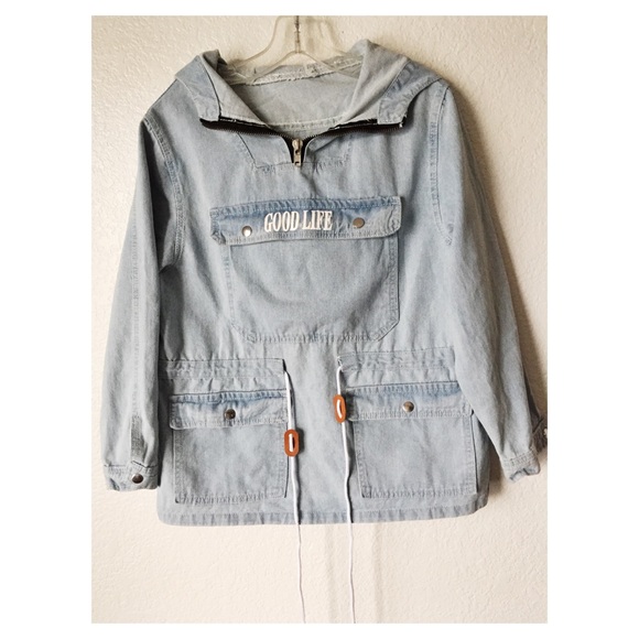 half denim half hoodie jacket